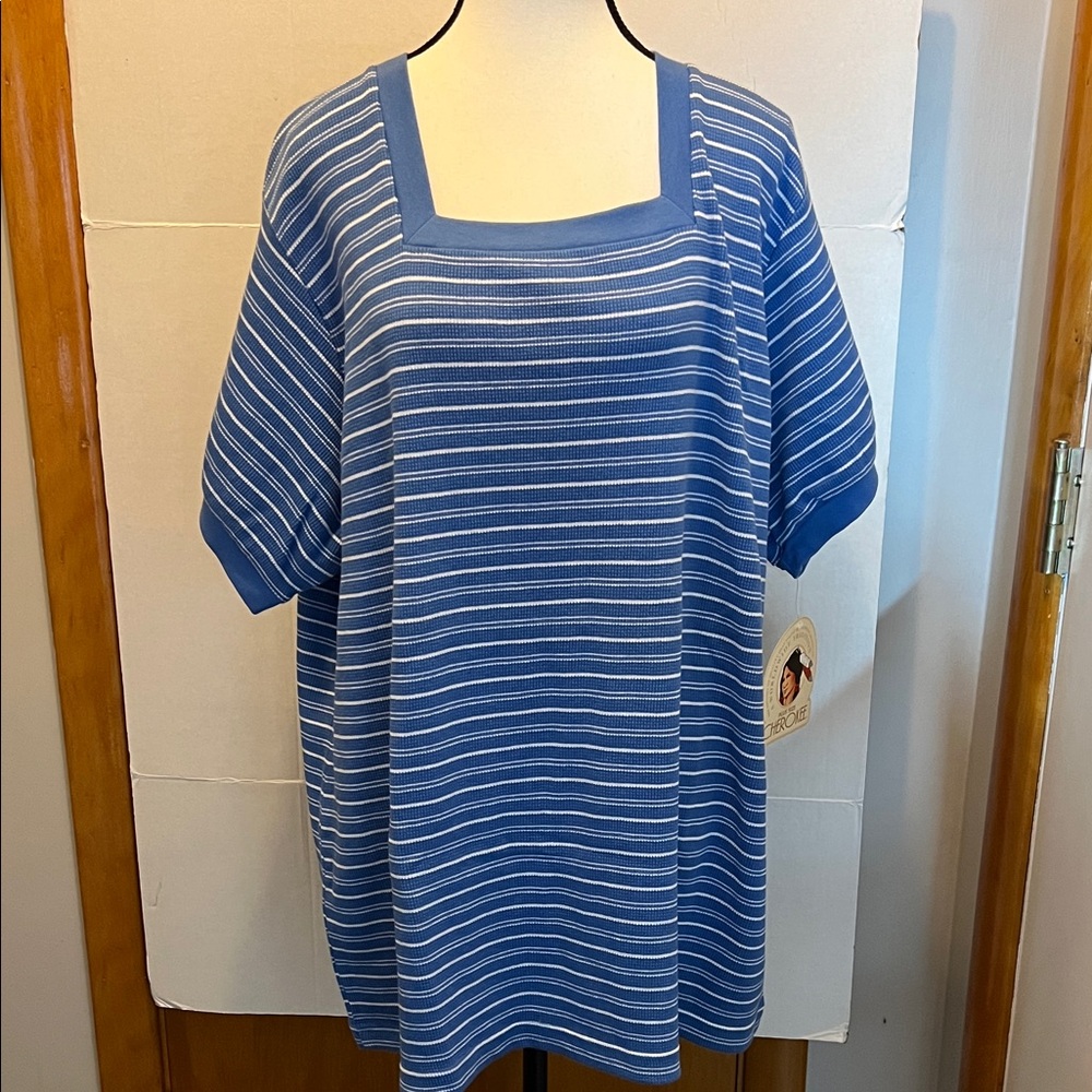 Cherokee Blue and White Striped Short Sleeve Top